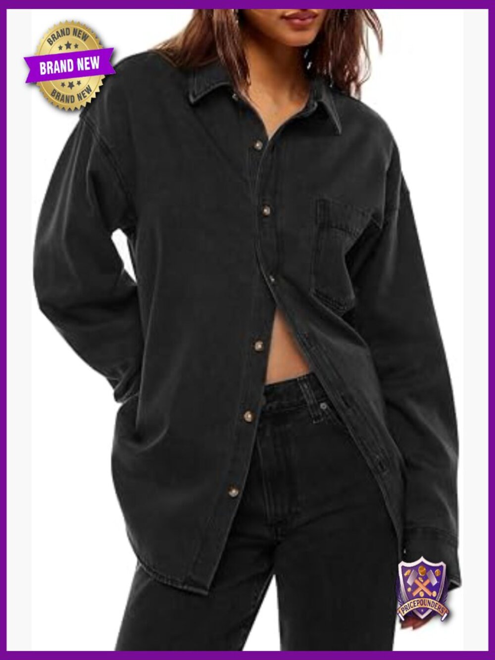 Oversized Denim Shirt Jacket Button Down Shacket